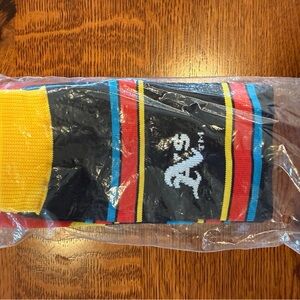 A’s Socks with Yellow, Red, and Blue Stripes